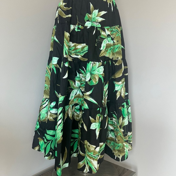 Lauren Ralph Lauren Fern Leaf Exotic Print Cotton Casual Midi Tiered Skirt Small - Picture 8 of 14